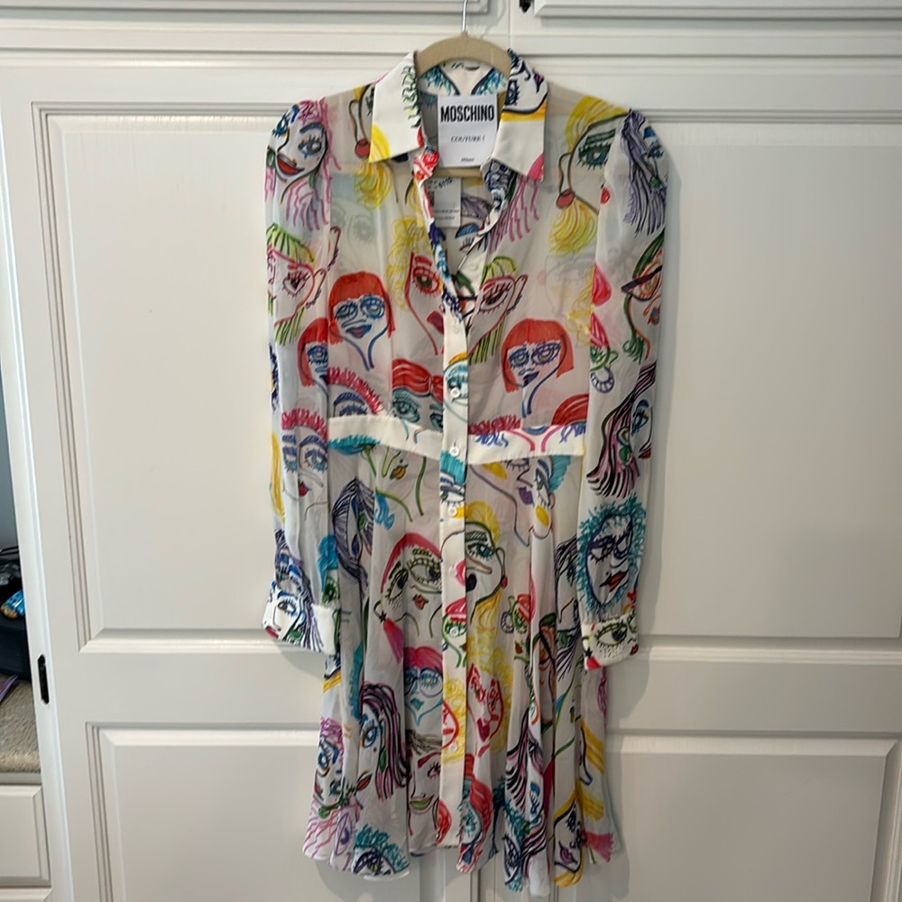 NWT Moschino Couture! All over faces silk dress